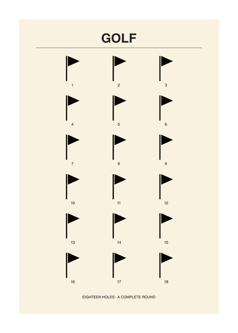 Stilingas plakatas su minimalistiniais golfo motyvais ir skaičiais.-12