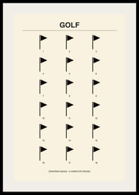 Stilingas plakatas su minimalistiniais golfo motyvais ir skaičiais.-2
