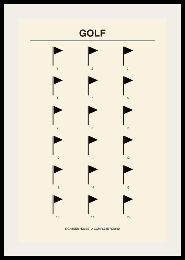 Stilingas plakatas su minimalistiniais golfo motyvais ir skaičiais.-12