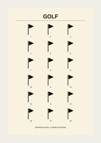 Stilingas plakatas su minimalistiniais golfo motyvais ir skaičiais.-3