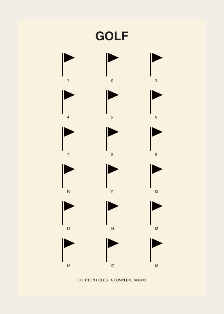 Stilingas plakatas su minimalistiniais golfo motyvais ir skaičiais.-12