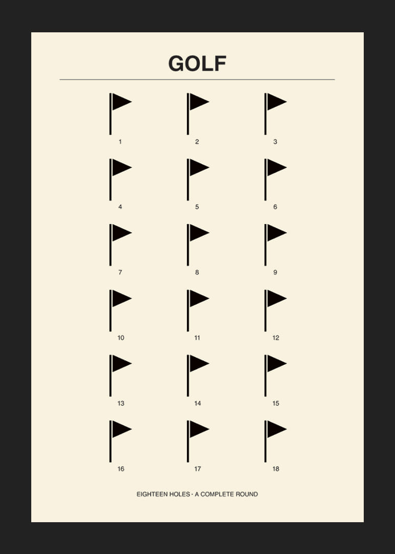 Stilingas plakatas su minimalistiniais golfo motyvais ir skaičiais.-12