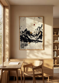 Abstrakte fjell med kraftig svart blekk på beige bakgrunn.-2