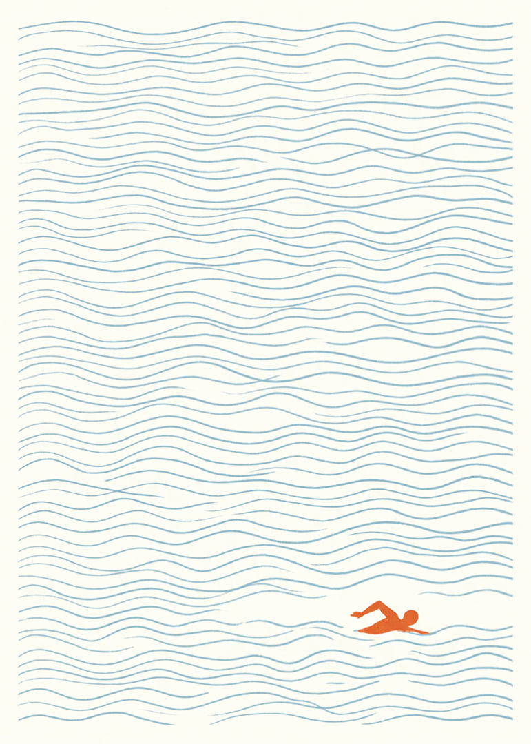 Un nageur solitaire glisse sur une mer infinie de lignes.-12