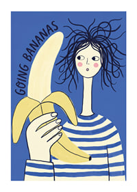 Playful motif with a woman and a banana in vibrant colors.-1