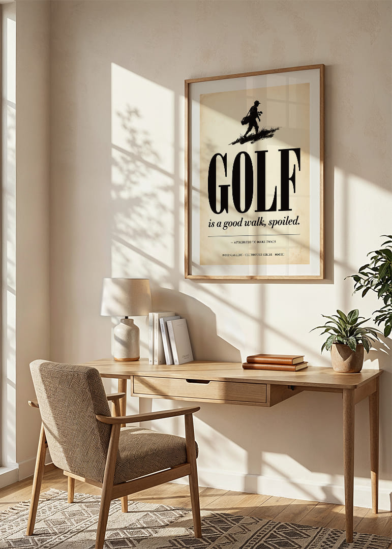 Elegant poster with classic golf vibes and humorous quote.-12
