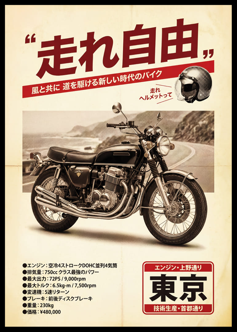 Un poster classico con protagonista una motocicletta senza tempo.-12