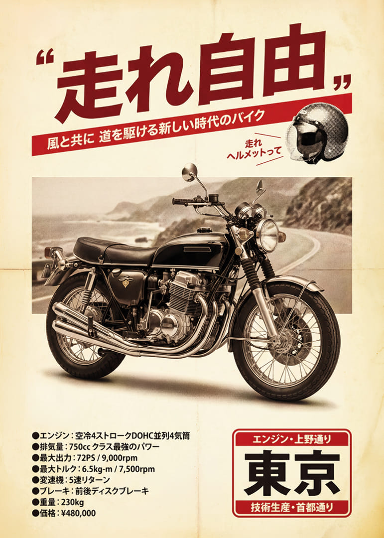 Un poster classico con protagonista una motocicletta senza tempo.-12