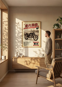 A classic poster with a timeless motorcycle in focus.-2