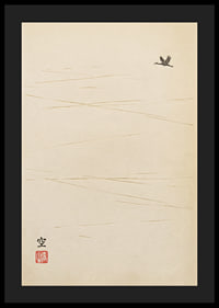A lone bird flies over a harmonious and minimalist landscape.-4