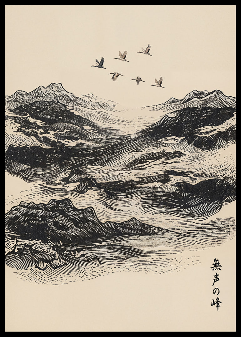 A flock of birds soars above majestic mountain peaks.-12