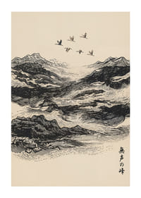 Uno stormo di uccelli si libra in volo sopra le maestose cime delle montagne.-1