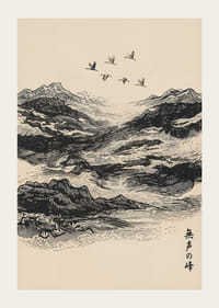 Uno stormo di uccelli si libra in volo sopra le maestose cime delle montagne.-3