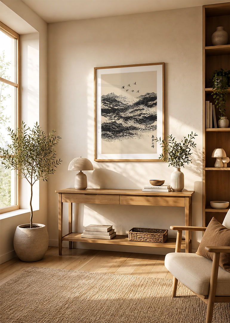 A flock of birds soars above majestic mountain peaks.-12