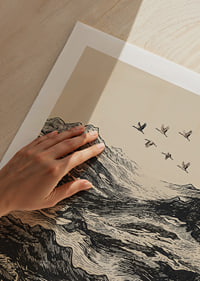 A flock of birds soars above majestic mountain peaks.-9
