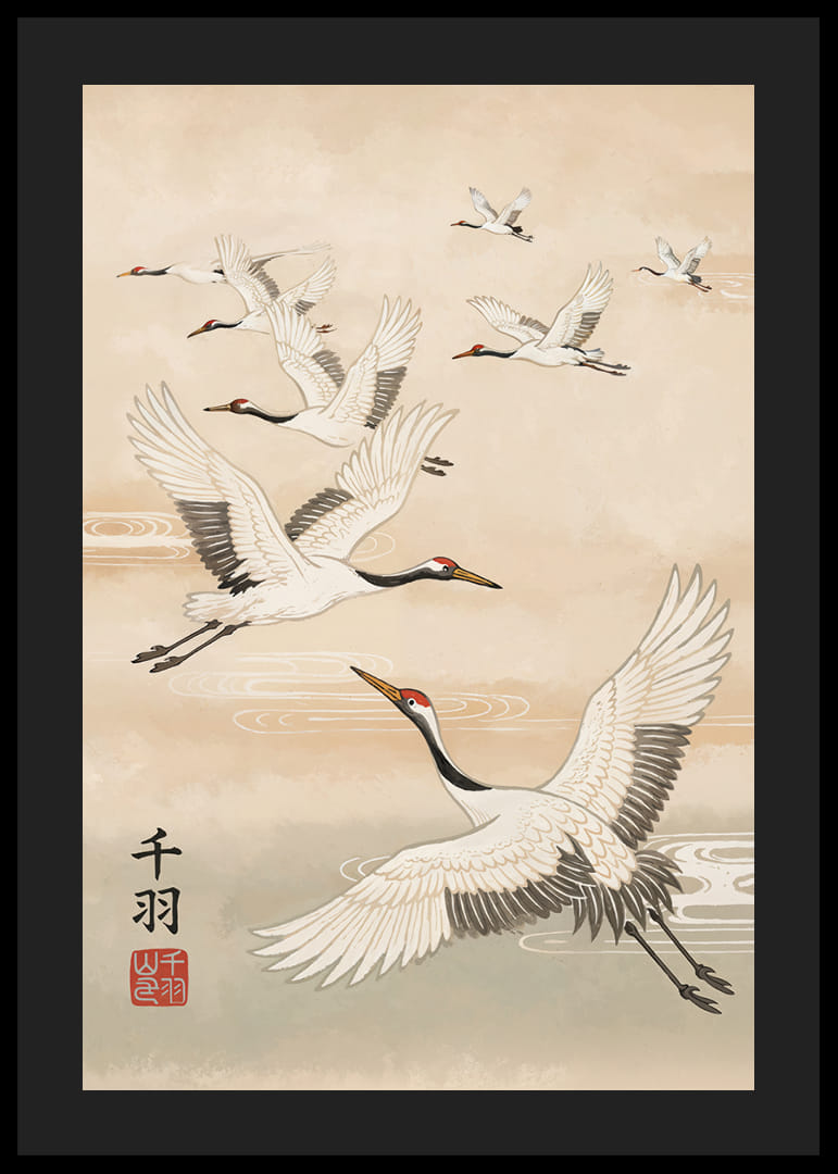 Dancing with elegant cranes in a dreamy sky.-12