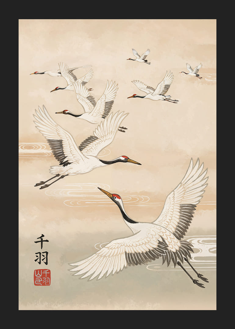 Dancing with elegant cranes in a dreamy sky.-12