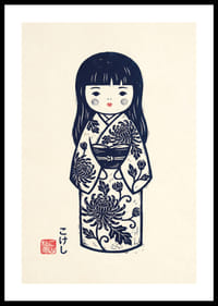 Elegant kokeshi doll in a masterful print with traditional details.-0
