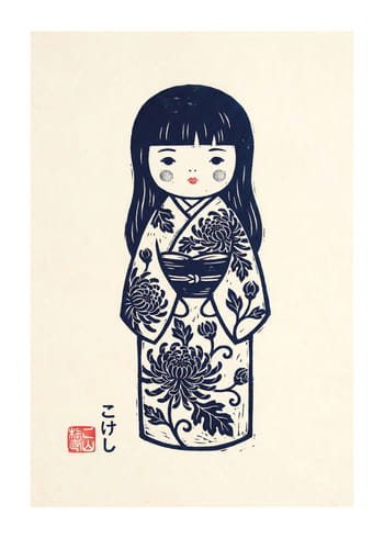 Poster Blue Kokeshi Doll