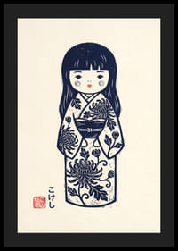 Elegant kokeshi doll in a masterful print with traditional details.-4