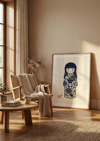 Elegant kokeshi doll in a masterful print with traditional details.-8
