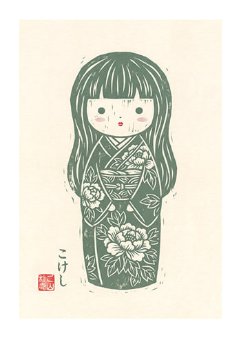 Affiche Green Kokeshi Doll