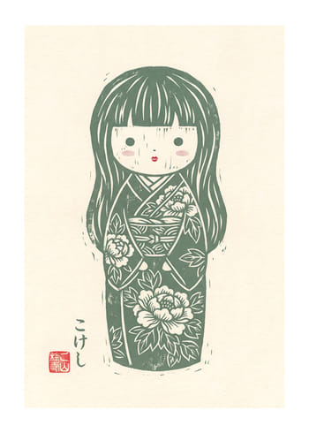 Poster Green Kokeshi Doll
