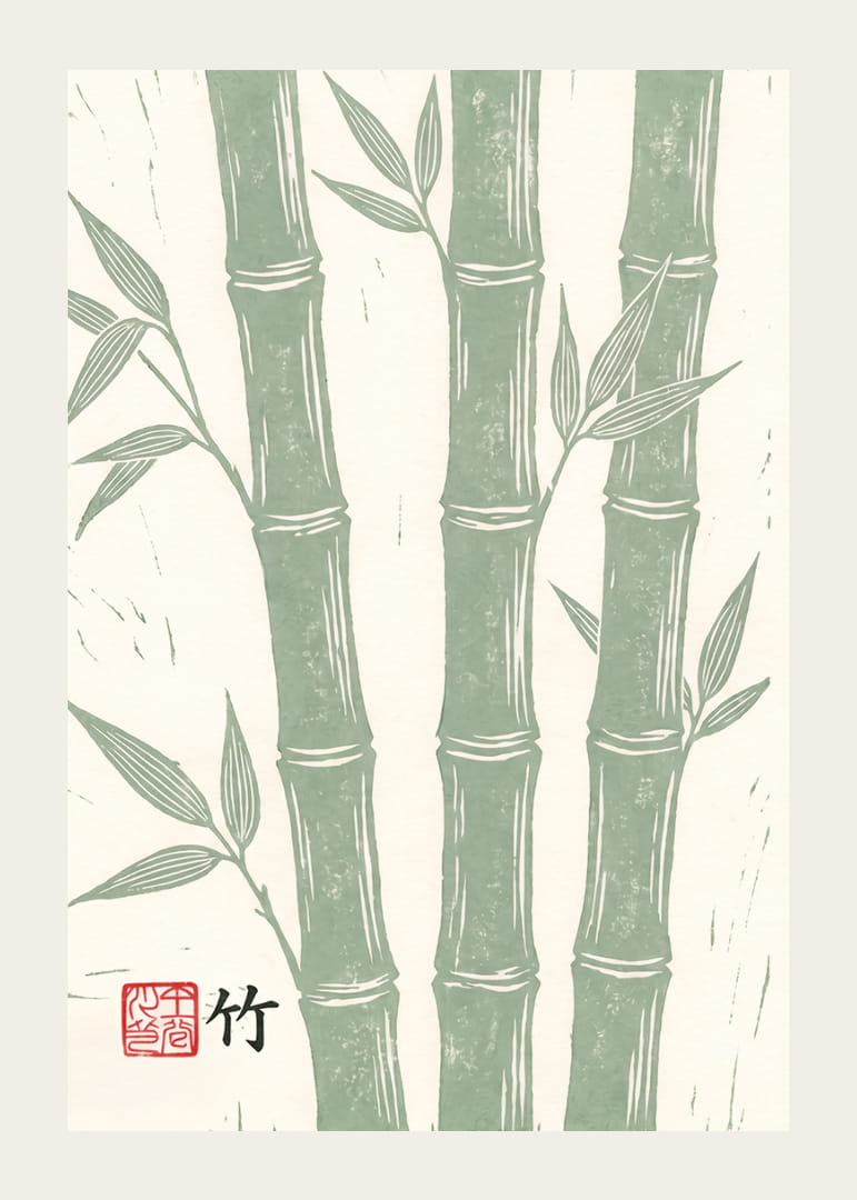 Graceful bamboo canes in calm green tones.-12