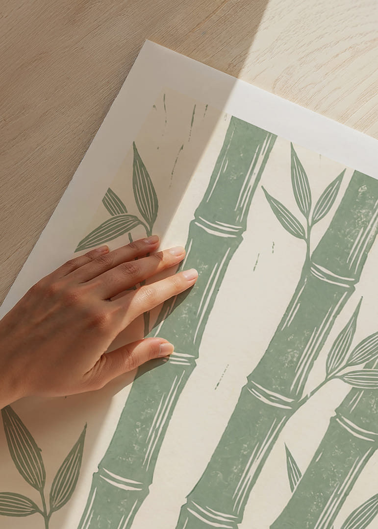 Graceful bamboo canes in calm green tones.-12