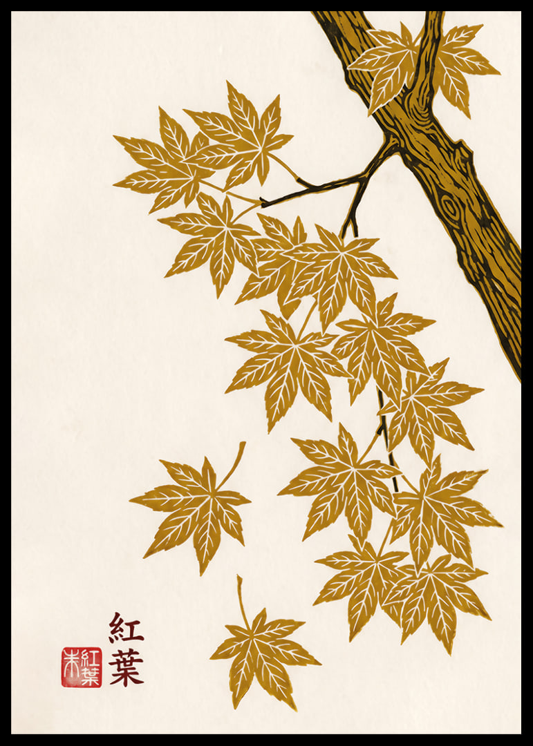 Golden maple leaves float elegantly against a cream-colored background.-12