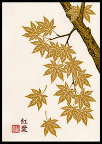Golden maple leaves float elegantly against a cream-colored background.-6