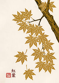 Golden maple leaves float elegantly against a cream-colored background.-7
