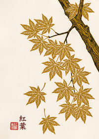 Golden maple leaves float elegantly against a cream-colored background.-7