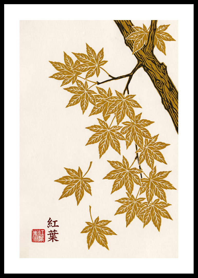 Golden maple leaves float elegantly against a cream-colored background.-12