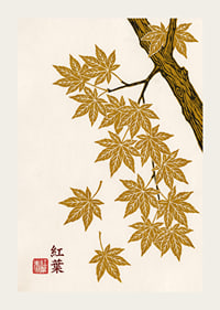Golden maple leaves float elegantly against a cream-colored background.-3