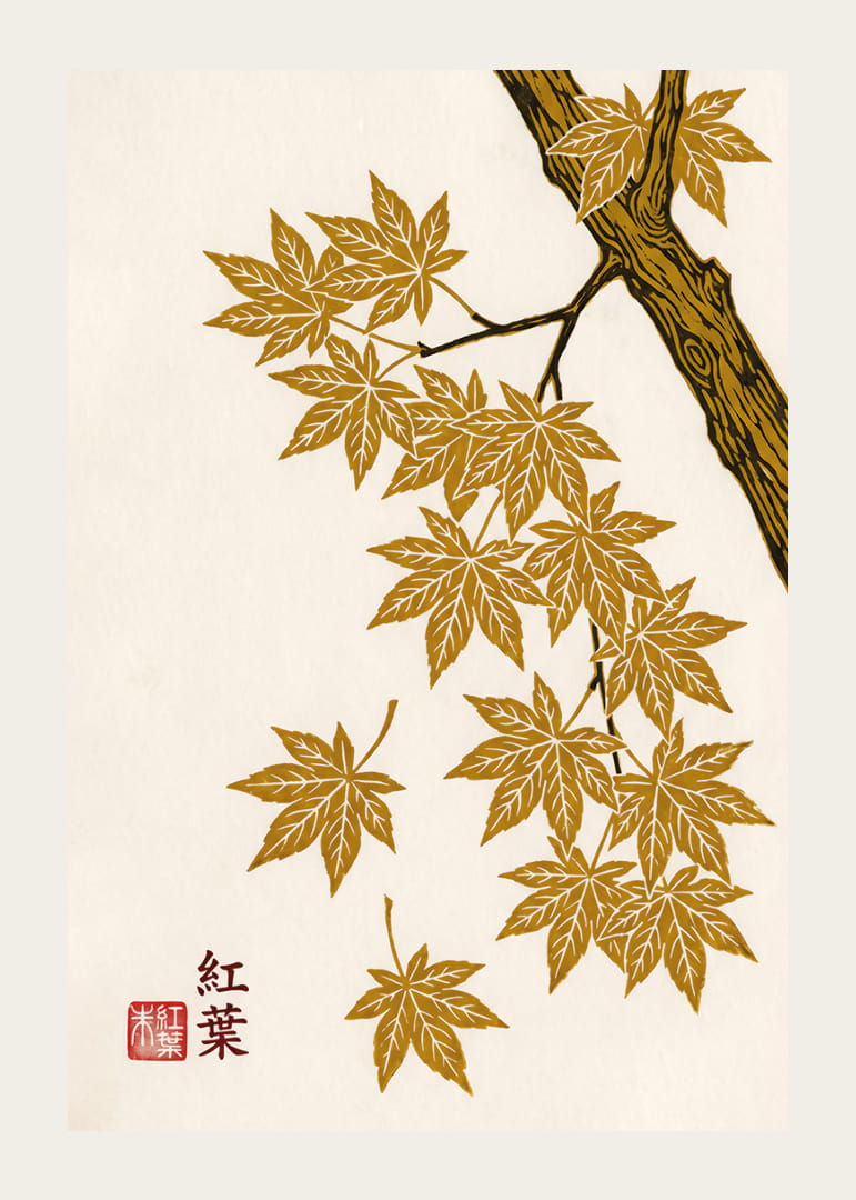 Golden maple leaves float elegantly against a cream-colored background.-12
