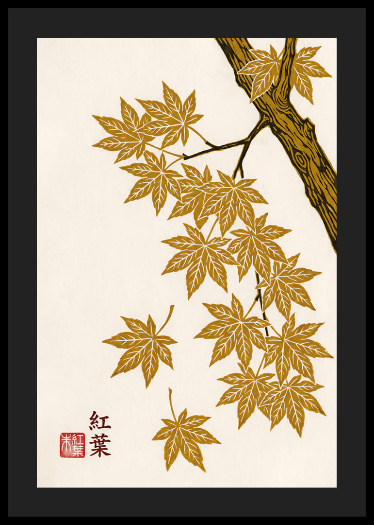 Golden maple leaves float elegantly against a cream-colored background.-12