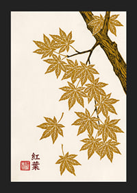Golden maple leaves float elegantly against a cream-colored background.-5