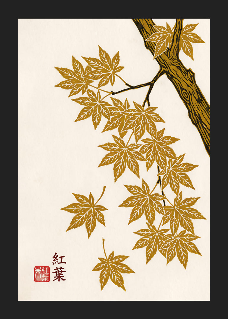 Golden maple leaves float elegantly against a cream-colored background.-12
