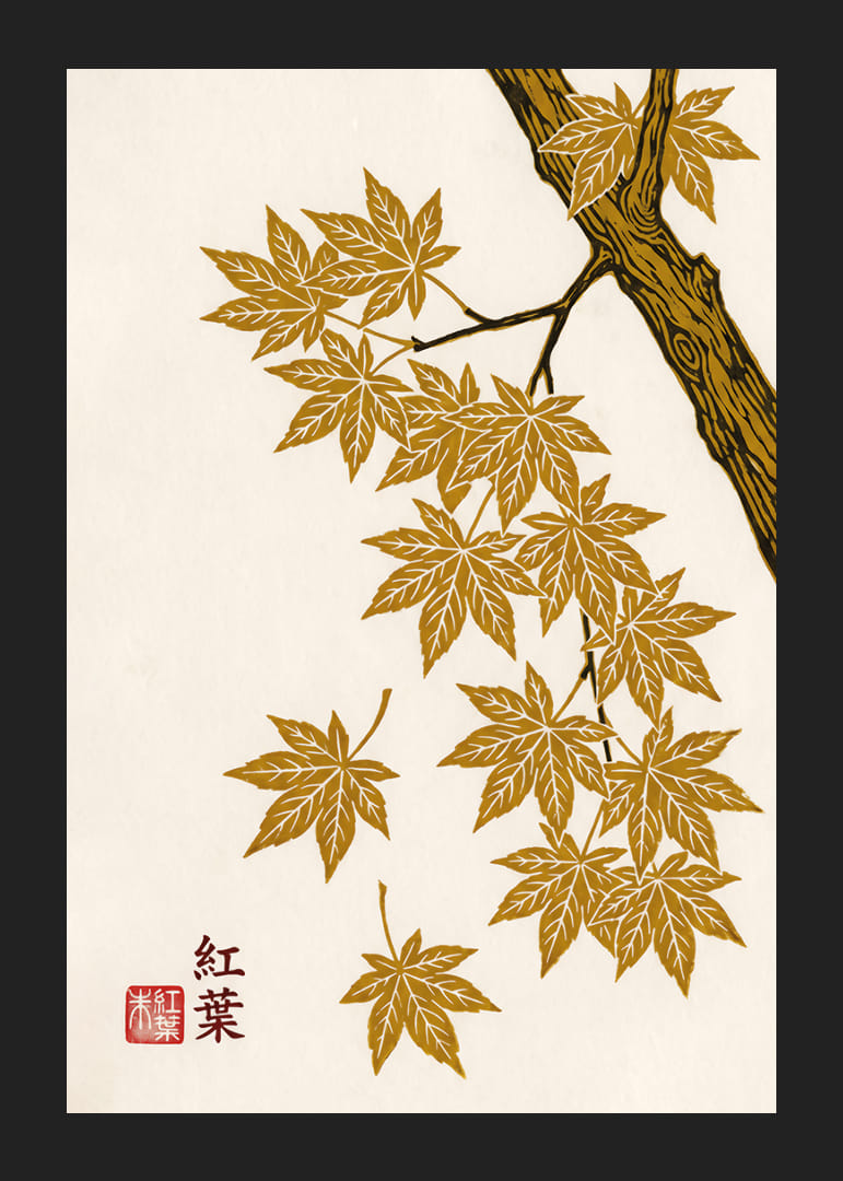 Golden maple leaves float elegantly against a cream-colored background.-12