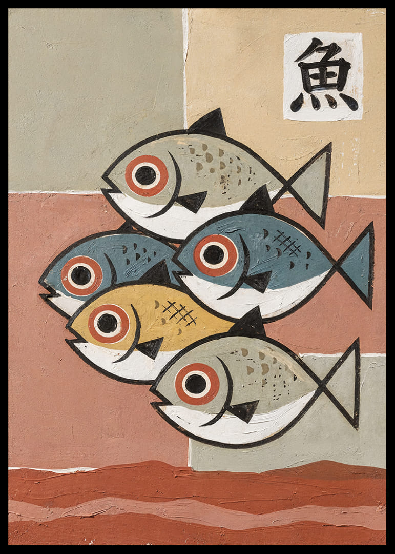 Five fish in calming, harmonious colors and shapes.-12