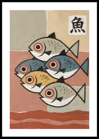 Five fish in calming, harmonious colors and shapes.-0
