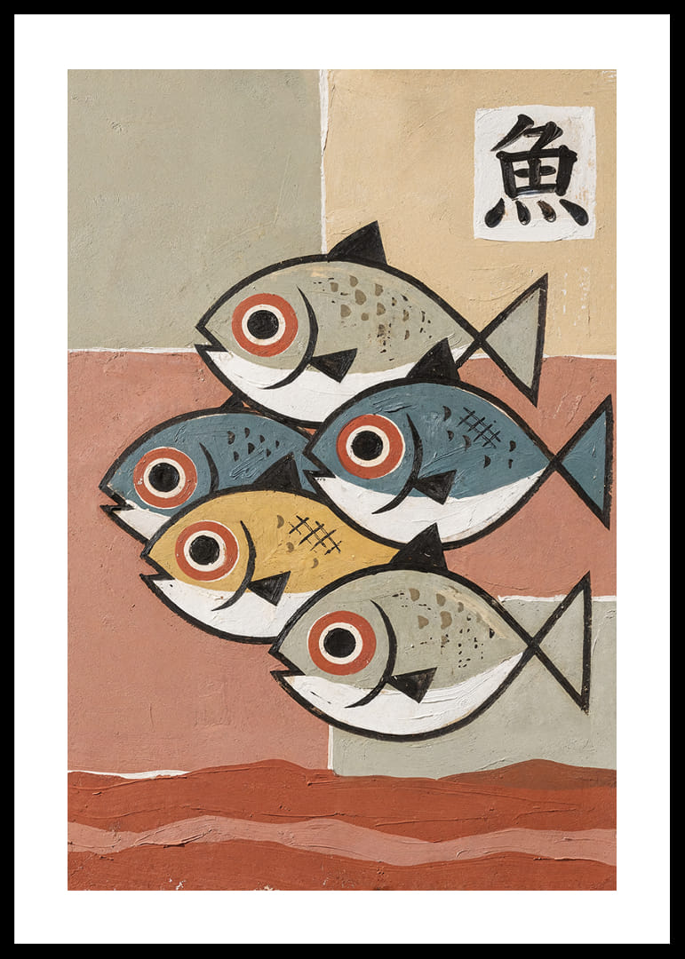 Five fish in calming, harmonious colors and shapes.-12