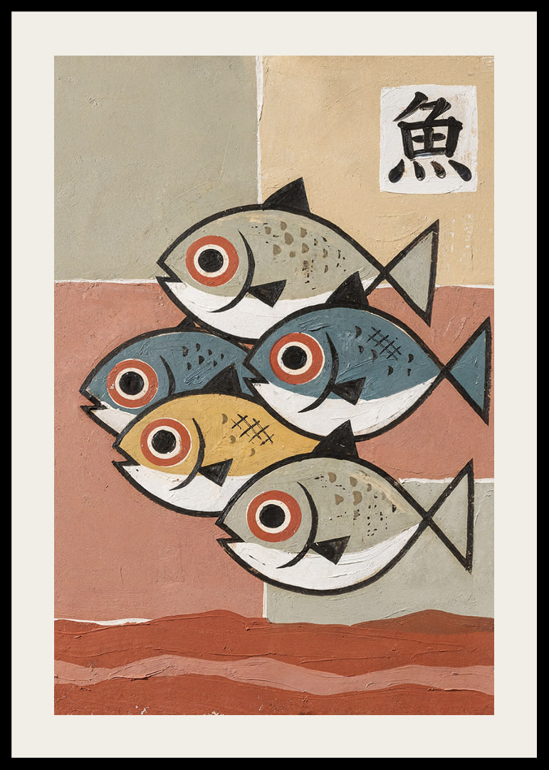 Five fish in calming, harmonious colors and shapes.-12