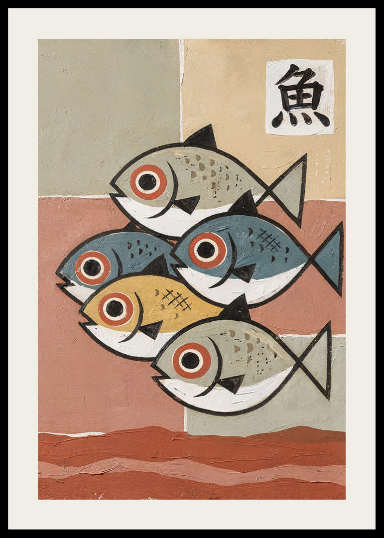 Five fish in calming, harmonious colors and shapes.-12