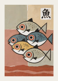 Five fish in calming, harmonious colors and shapes.-3
