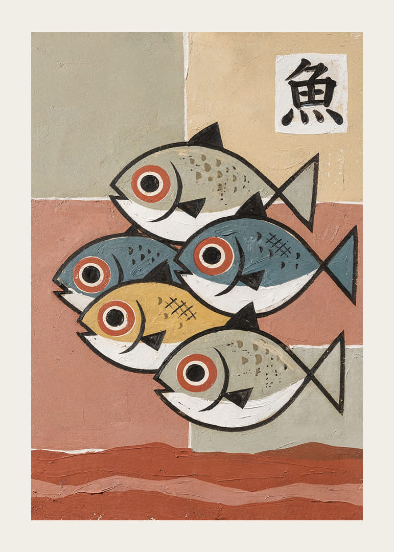 Five fish in calming, harmonious colors and shapes.-12