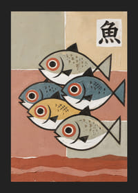 Five fish in calming, harmonious colors and shapes.-5