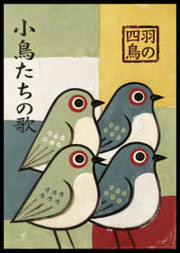 Four birds in playful colors spread joy and harmony.-6