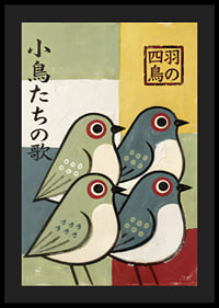 Four birds in playful colors spread joy and harmony.-4